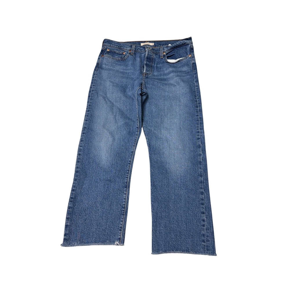 Levis‎ Premium Wedgie Straight Jeans Blue Medium Wash Raw Hem Womens W32 L26